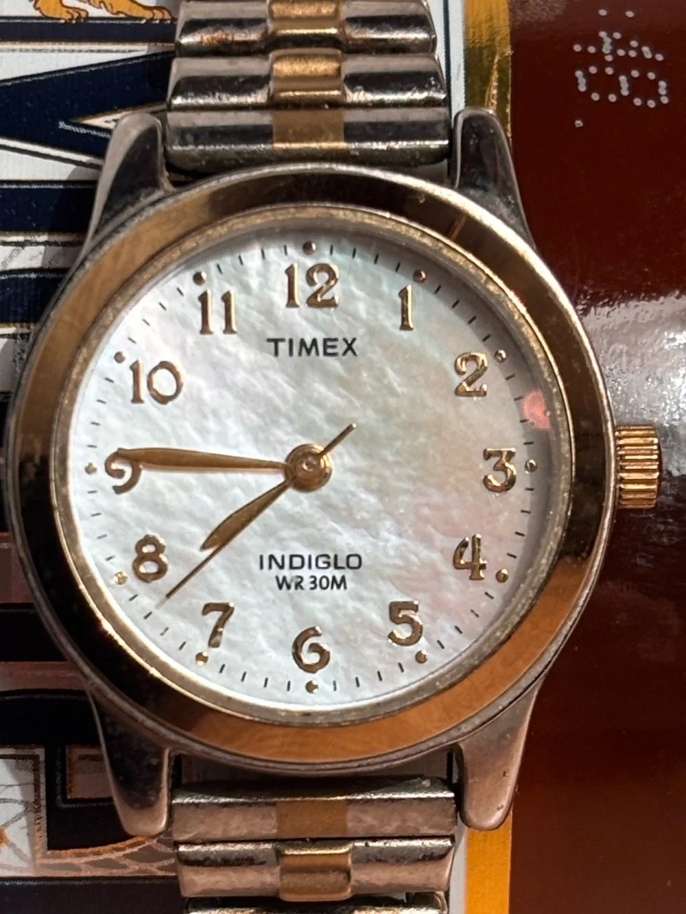 Timex Two-Tone Silver and Gold Mother-of-Pearl Dial Watch